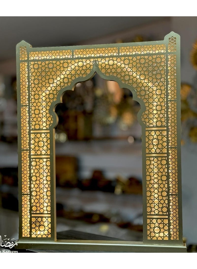 Mado Gallery Gold Wooden LED Decor Stand – Warm Light Ramadan & Eid Decoration, USB Powered, Perfect for Home & Prayer Corner - Image 3